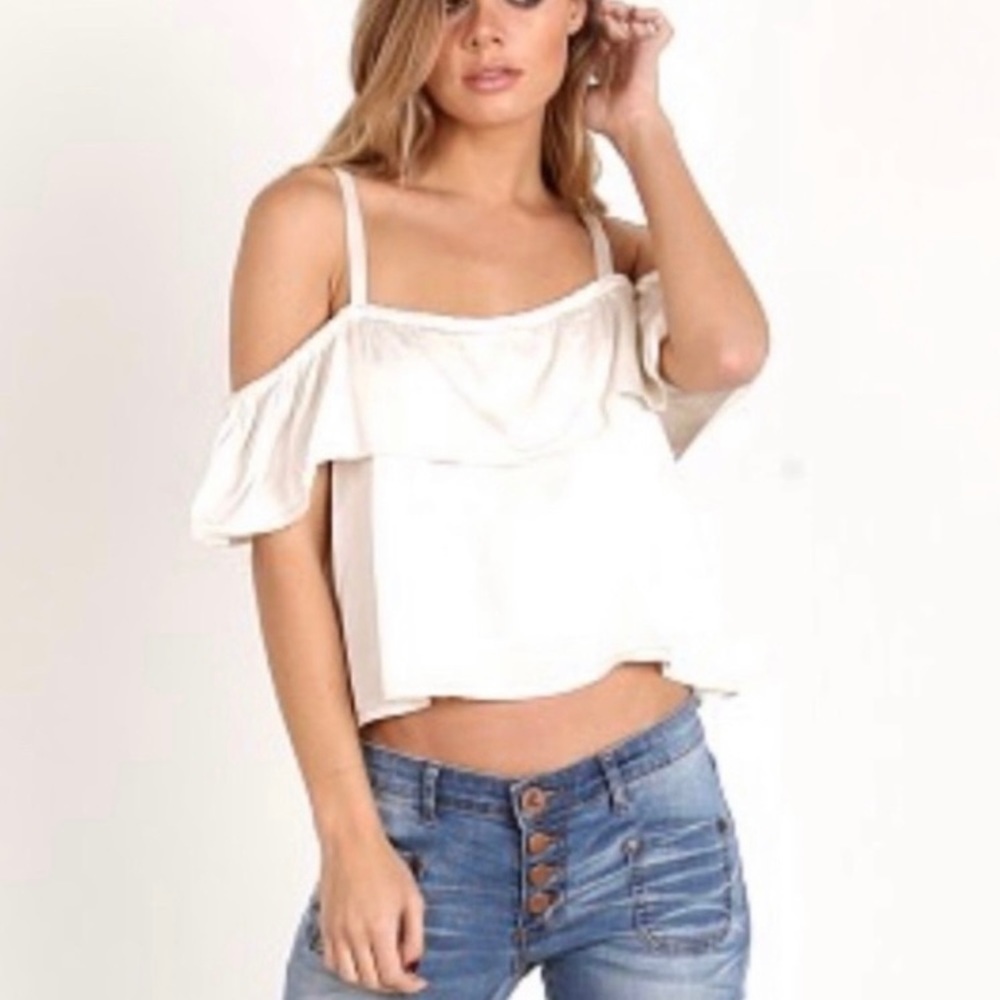LACAUSA Flirty Cry Baby Cream Satin Ruffle Y2K Crop Top NWT Small